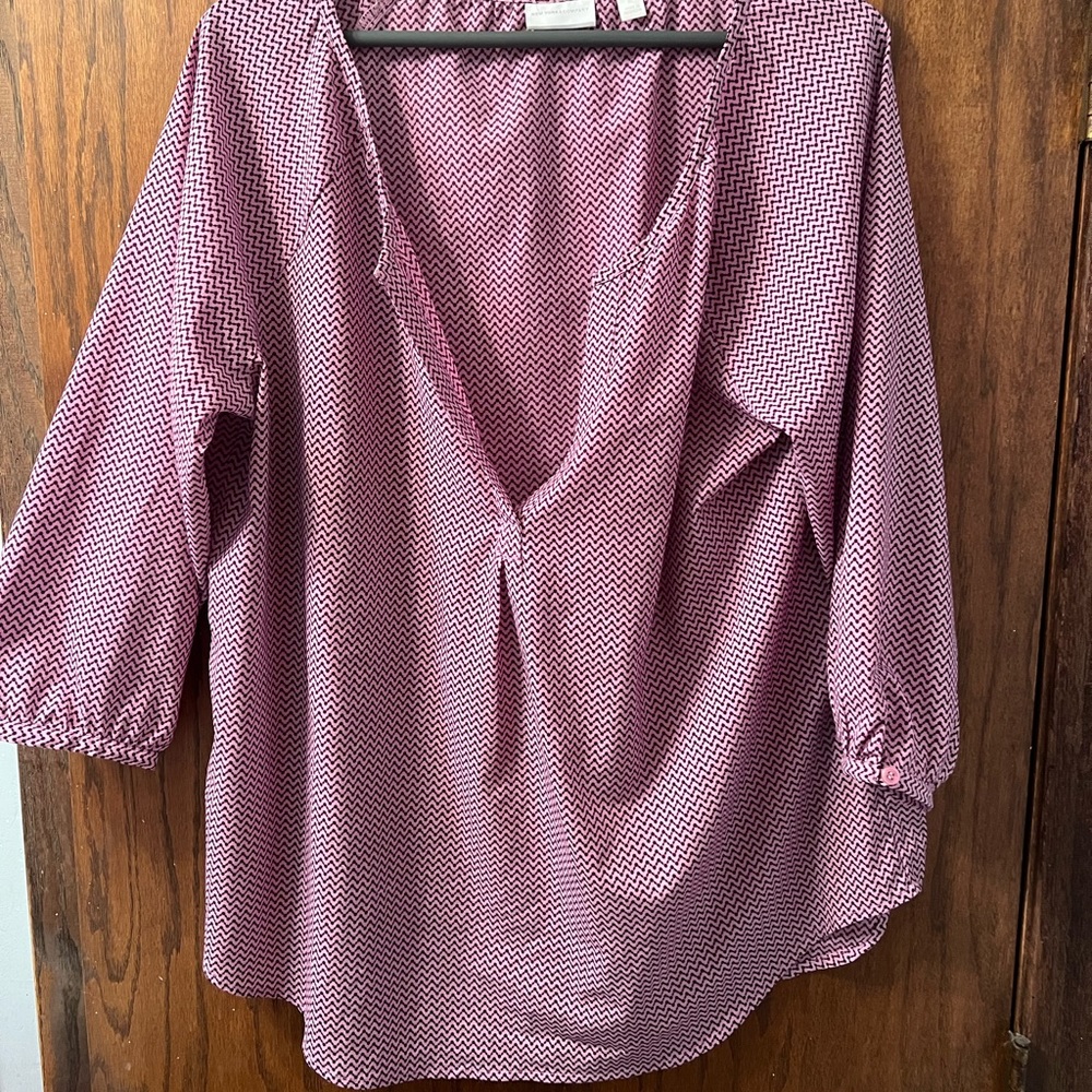 3/4 Length sleeve purple, patterned open blouse